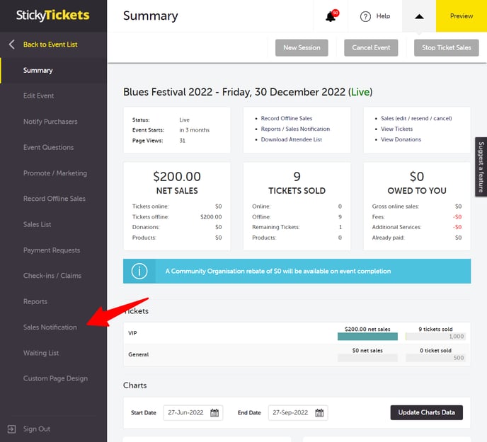Setting Up Sales Alerts For Your Event